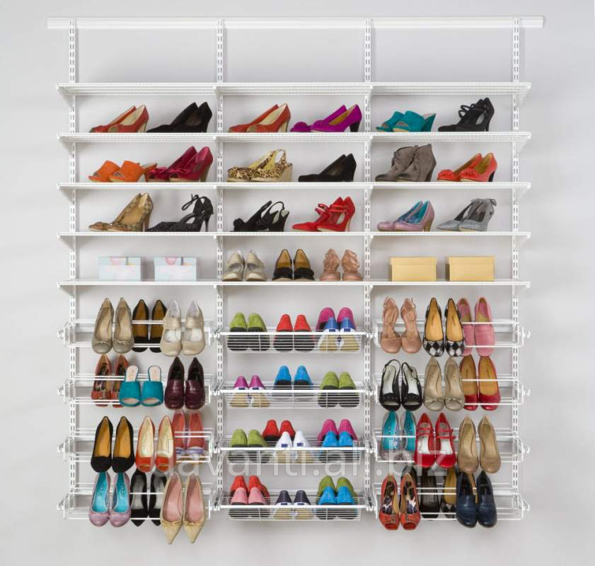 хранение обуви в гардеробной.